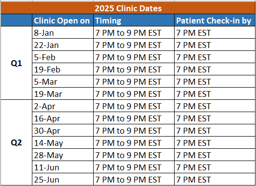 2025 Clinic Schedule